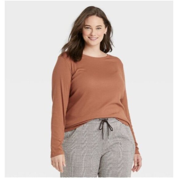 A New Day Women’s Rust Ribbed Knit Long Sleeve Tee Size 2X - Picture 1 of 3